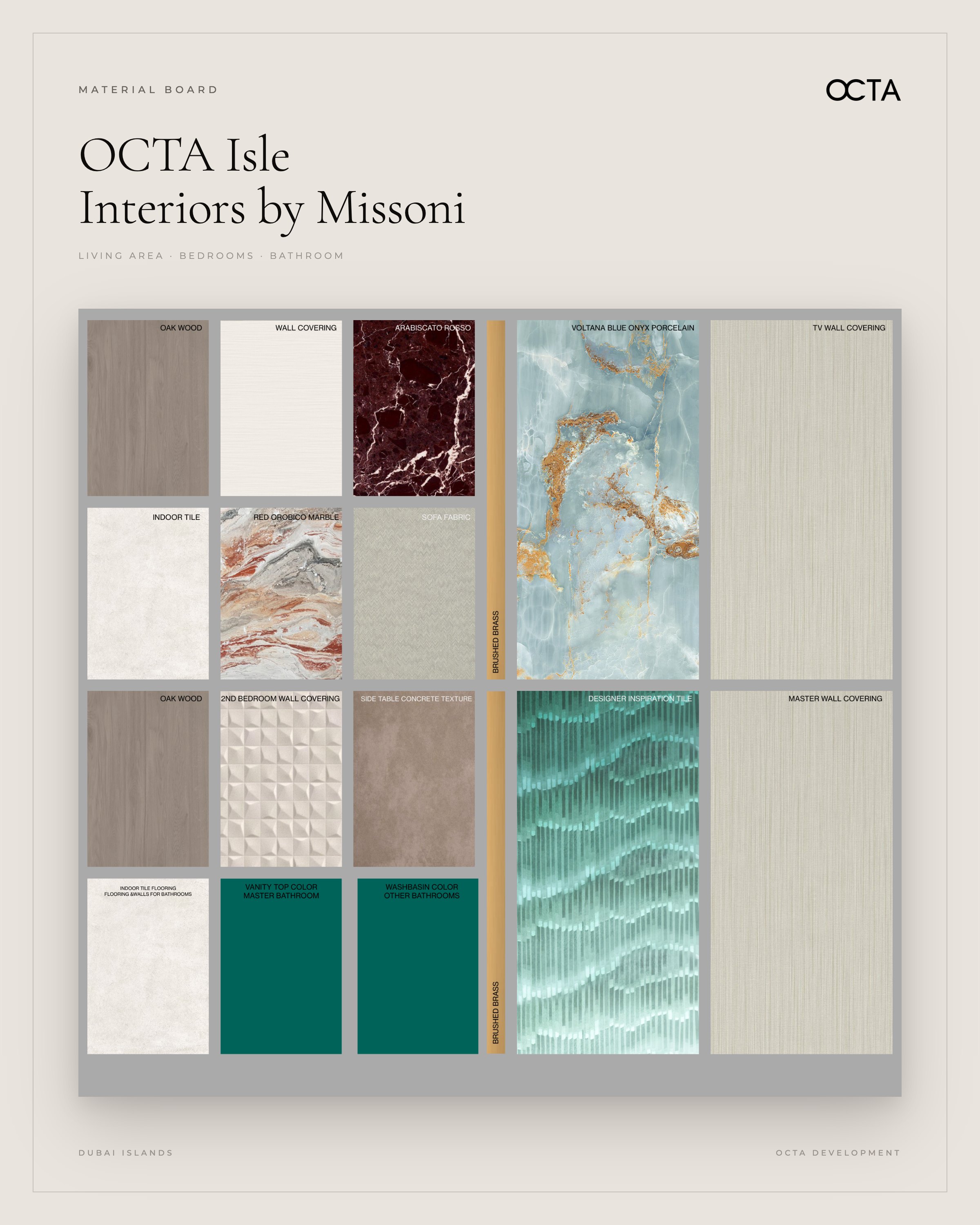 OCTA Isle Interiors by Missoni material board